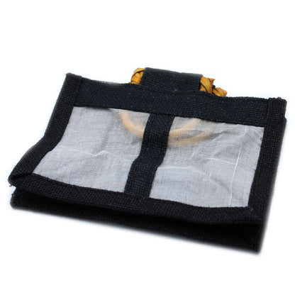 Bolsa de Regalo con Ventana de Yute Puro y Algodón - 2 Ventanas en Negro