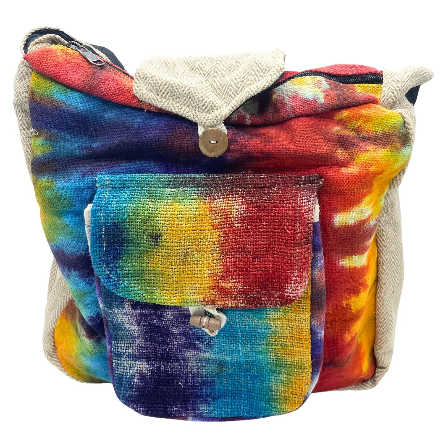 Batik-Studientasche aus Hanf mit Vordertasche