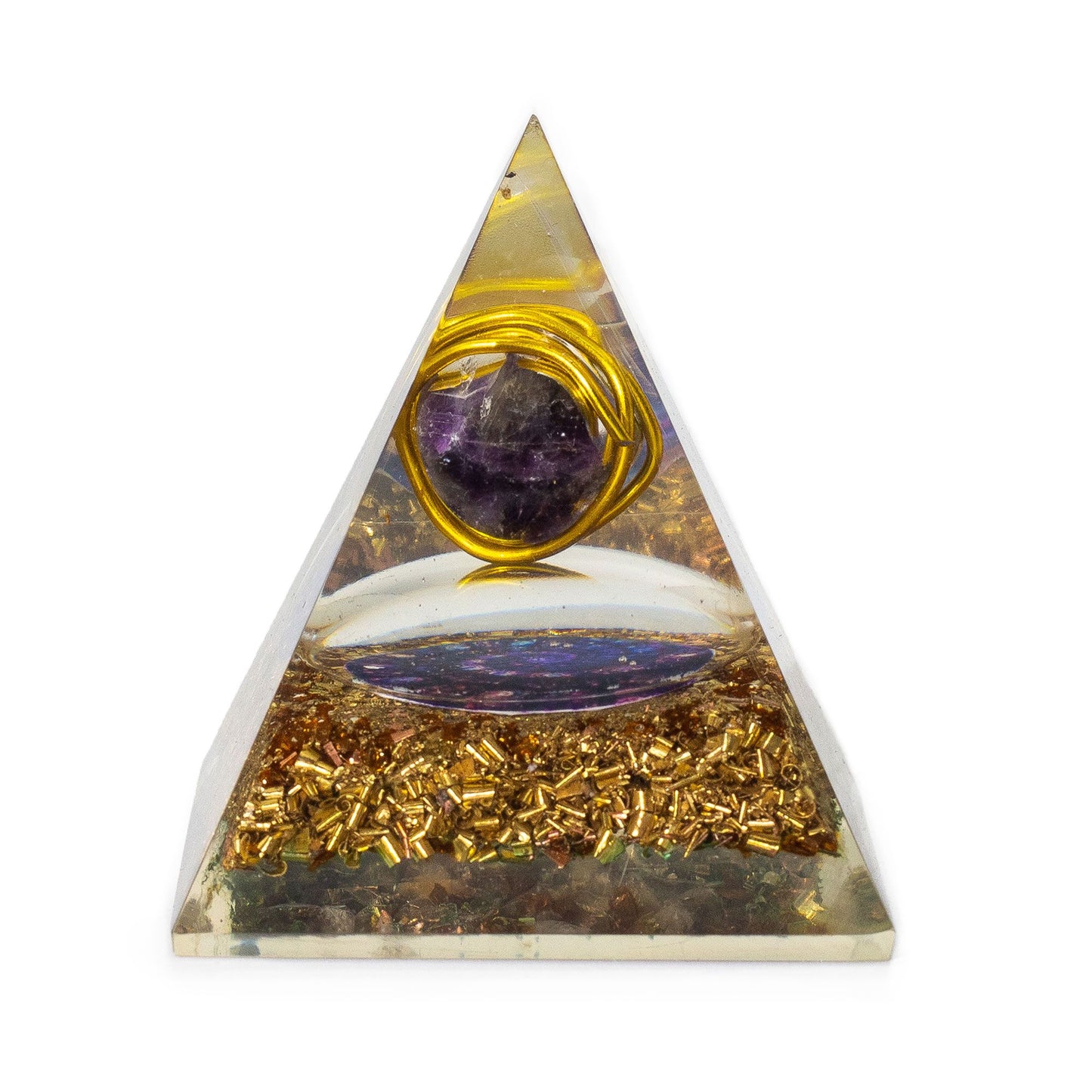 Pyramides d'organite Med 7x6 cm - Améthyste enveloppée - Paillettes de cuivre