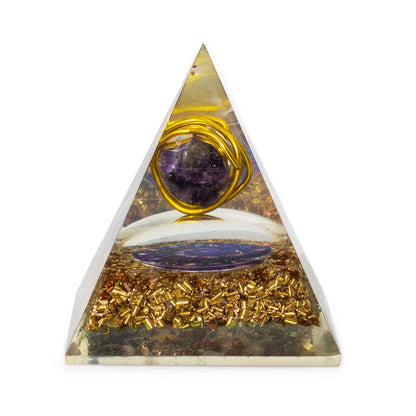 Pyramides d'organite Med 7x6 cm - Améthyste enveloppée - Paillettes de cuivre