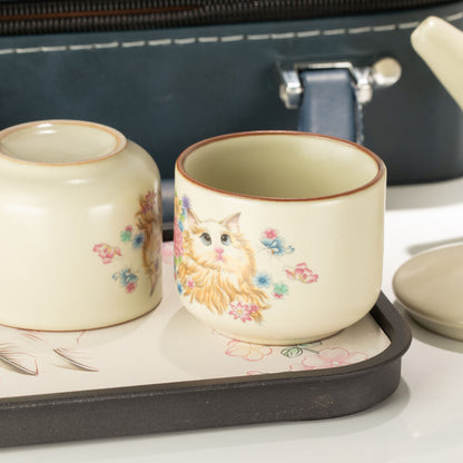 Juego de tetera de viaje y dos tazas - Amante de los gatos