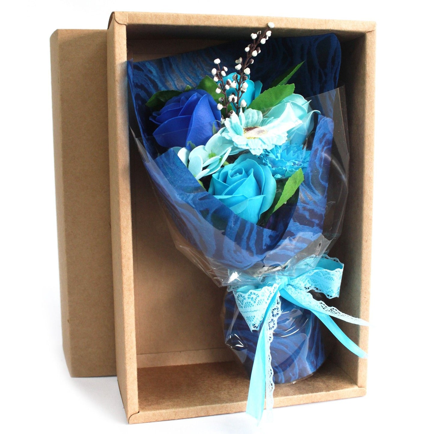 Strauß Seifenblumen in einer Box - blau