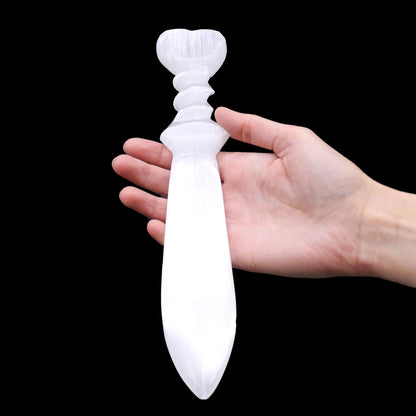 Couteau rituel en sélénite, grand format, spirale (25 cm)