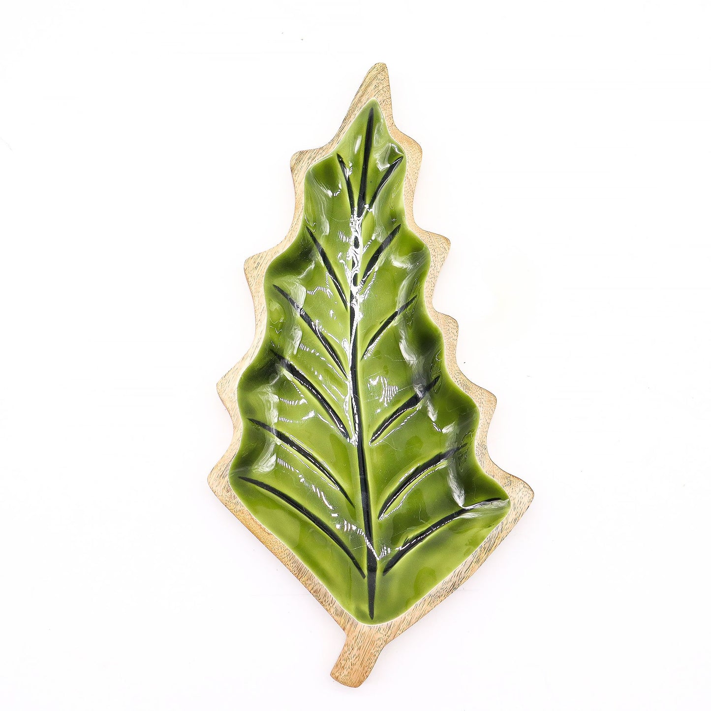 Lost in the Woods - Holzschale mit glasierten Blättern - 33 x 17 cm