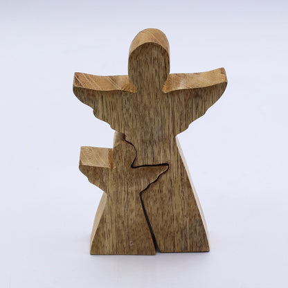 Ángel de madera de mango en ángel - Esmalte blanco - 15 cm