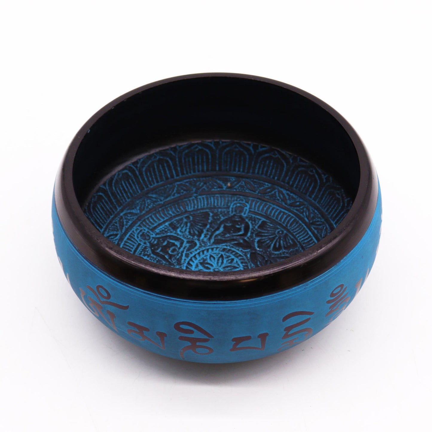 Tibetische Klangschale Earth Powder - Fünf Buddhas Mantra Blau - 16 cm