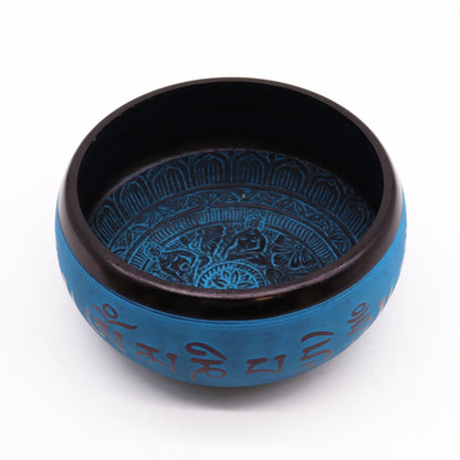 Tibetische Klangschale Earth Powder - Fünf Buddhas Mantra Blau - 16 cm