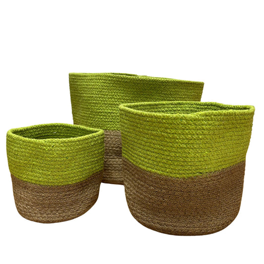 Mittlerer Korb aus Baumwolle und Jute 20x20cm - Pistazie