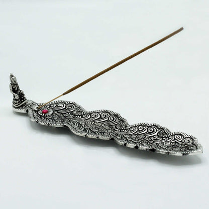 Langer Räucherstäbchenhalter Buddha Poliertes Aluminium 20cm