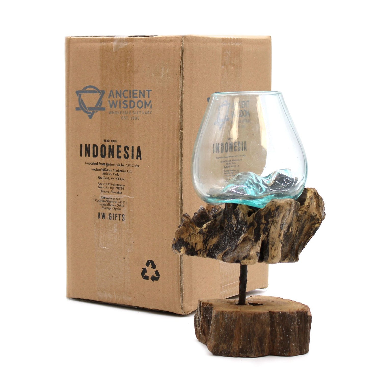 Geschmolzenes Glas auf Holz mit Ständer - Mittlere Schale