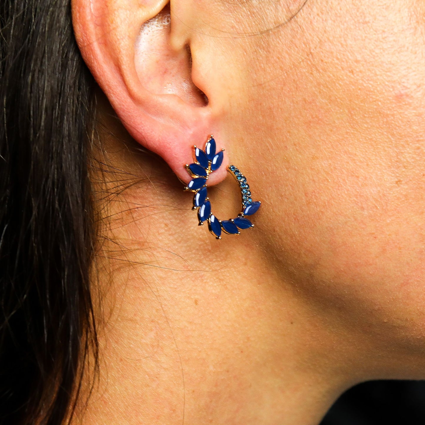 Azul Real - Vidrio Vintage - Aro - Pendientes
