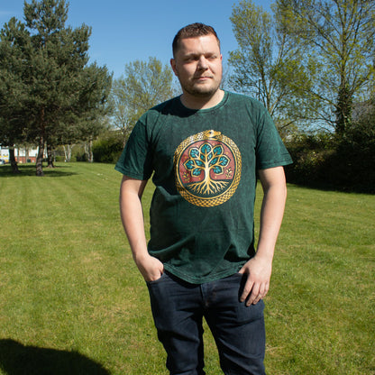 Nomad Sari T-Shirt aus gewaschener Baumwolle – Lebensbaum – Grün – XL