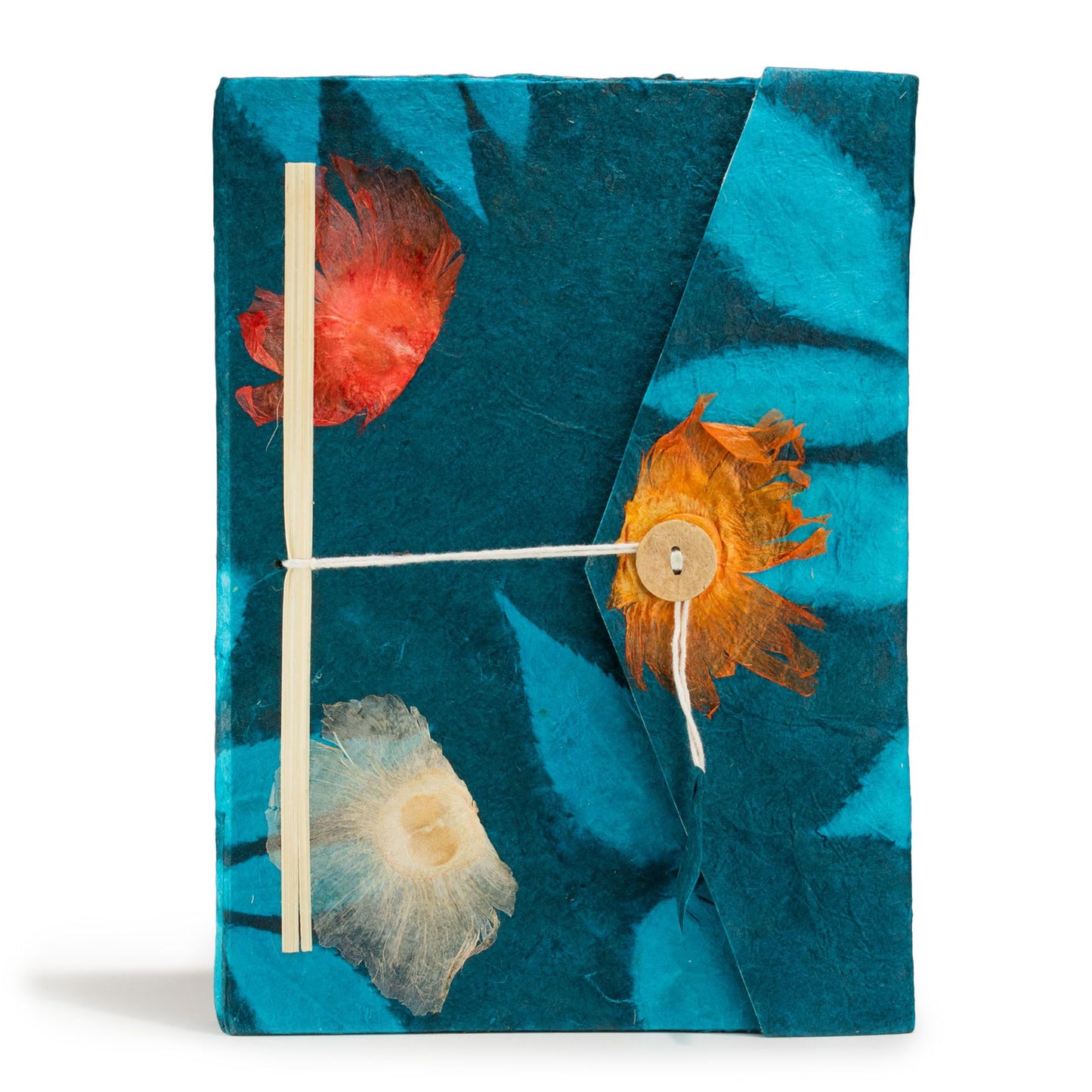 Cahier Lokta à motifs floraux – Grand (21x15cm) – 45 feuilles – Avec marque-page – Bleu nuit