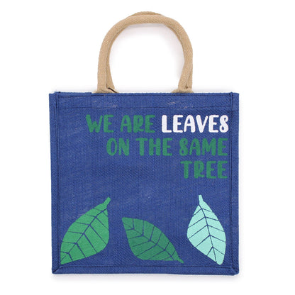 bolsa de yute estampada - Somos hojas - Amarillo, Azul y Natural