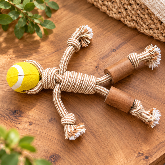 Juguetes PAW para mascotas – Mordedor de madera de café Rope Ranger - Ball
