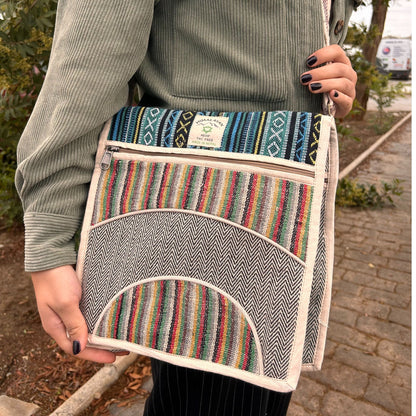 Bolso Mensajero de Cáñamo para Laptop - Curvas