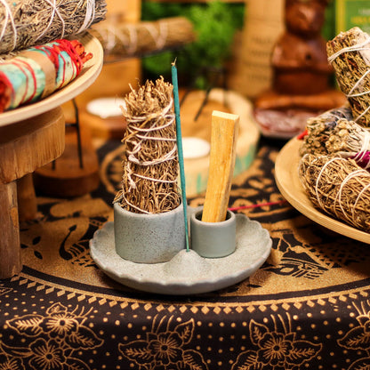 Varita de Palo Santo y Soporte para Sahumerios - Flor de loto - Azul