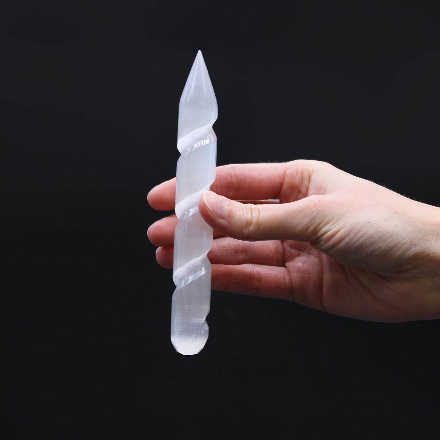 Varita Espiral de Selenita - 16 cm (Ambos extremos punta)