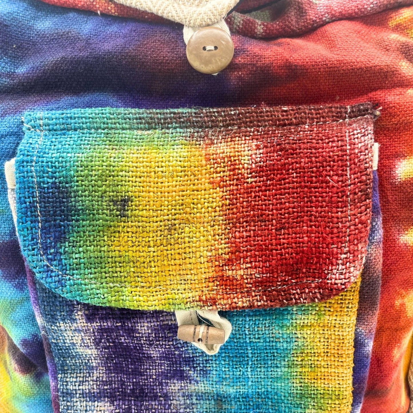 Batik-Studientasche aus Hanf mit Vordertasche