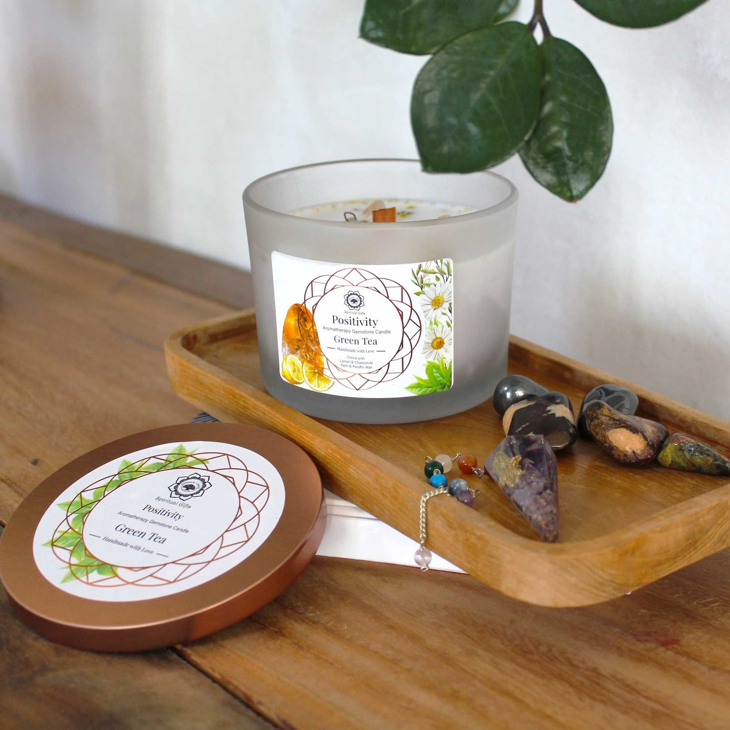 Vela de Té Verde y Piedra Preciosa Citrino - Positividad