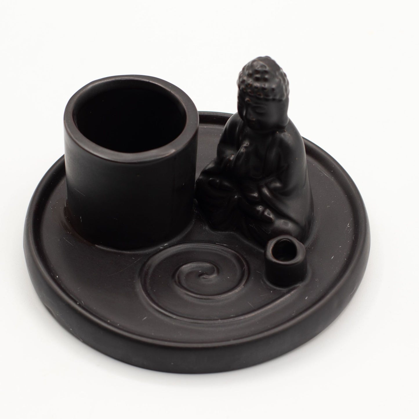 Porte-encens multifonctionnel Bouddha - Céramique noire mate