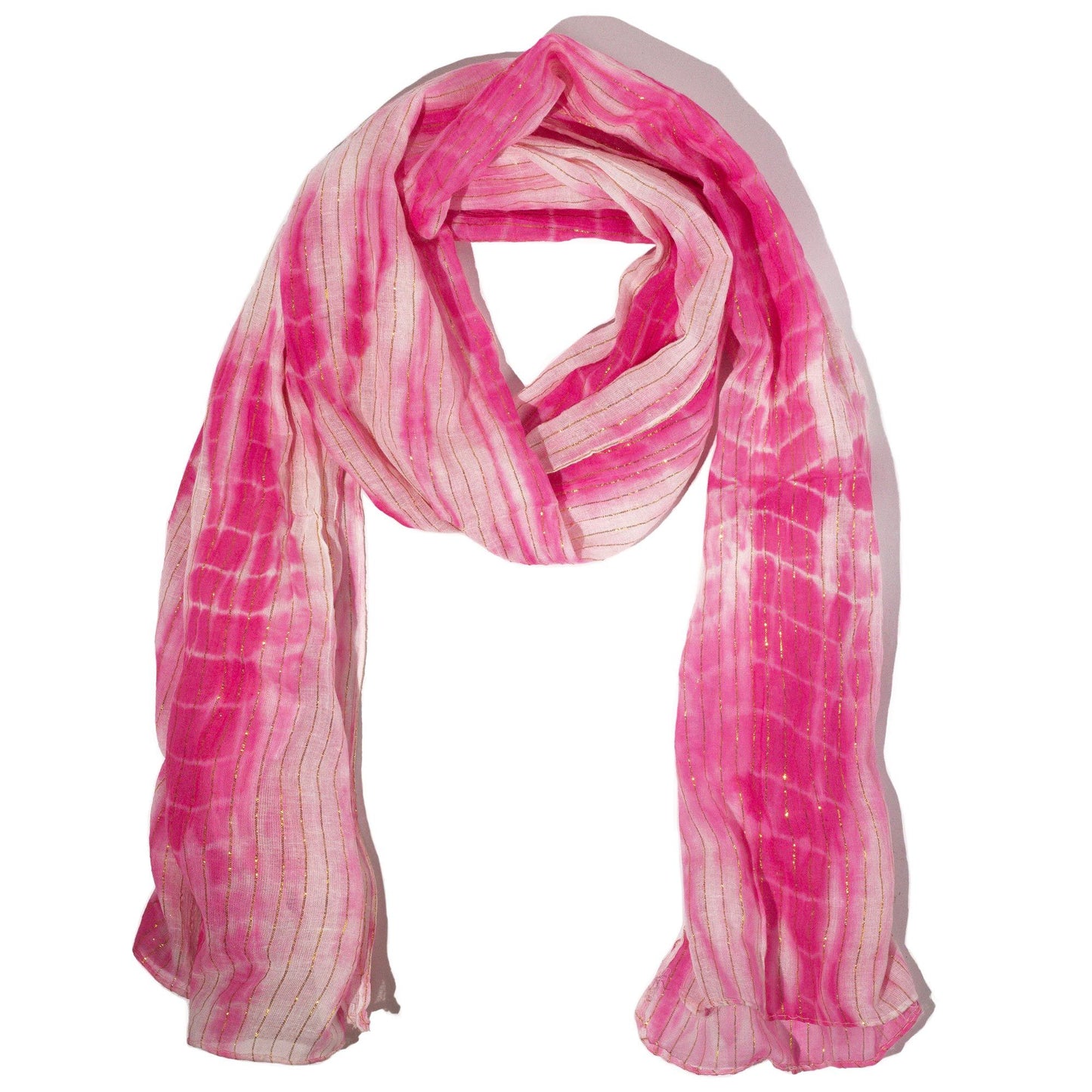 Foulard rose vif Nomad Sari pour les fêtes - Fil doré (180×50 cm)
