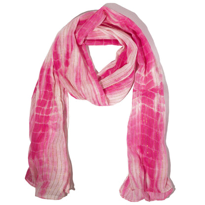 Foulard rose vif Nomad Sari pour les fêtes - Fil doré (180×50 cm)