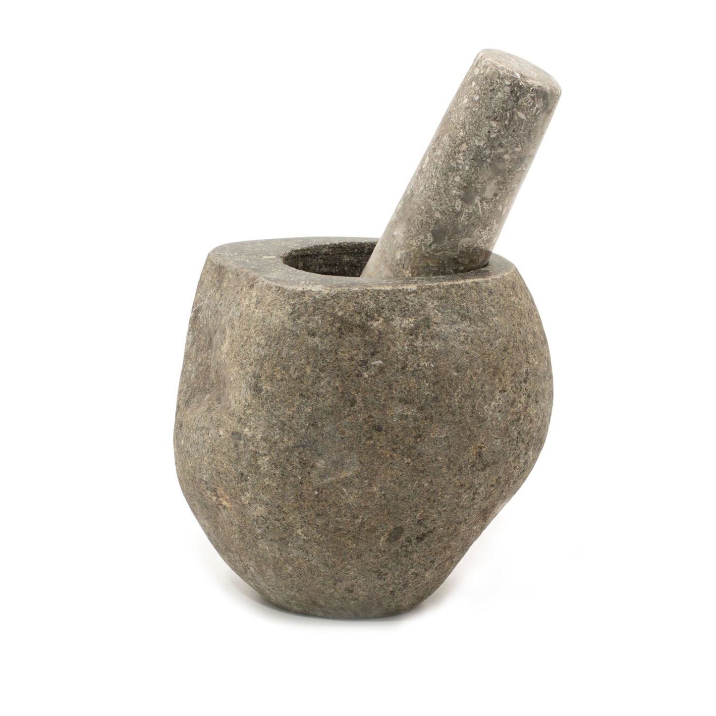 Dekorativer Mörser und Stößel aus natürlichem Flussstein – mittelgroß (ca. 12x8 cm)
