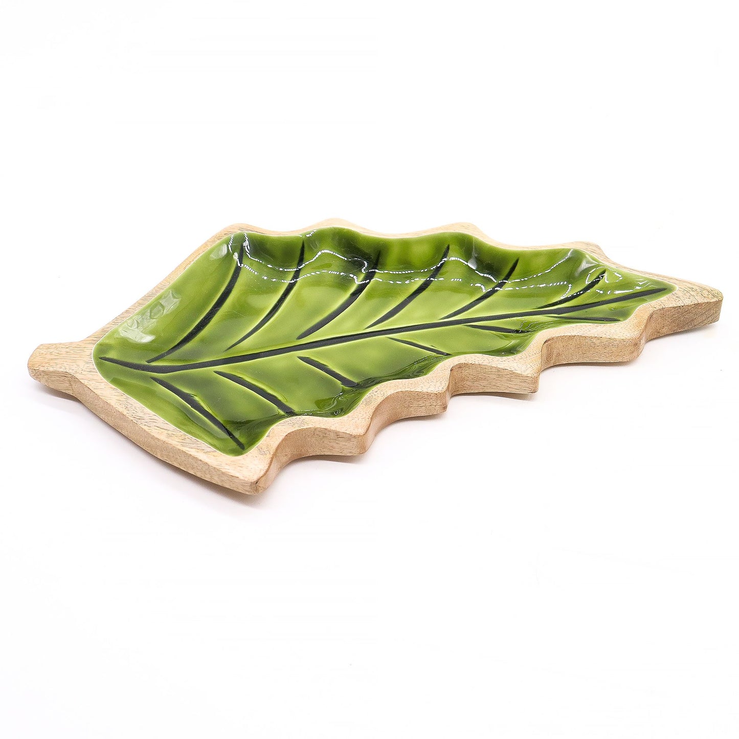 Lost in the Woods - Holzschale mit glasierten Blättern - 33 x 17 cm