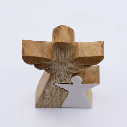 Ángel de madera de mango en ángel - Esmalte blanco - 15 cm