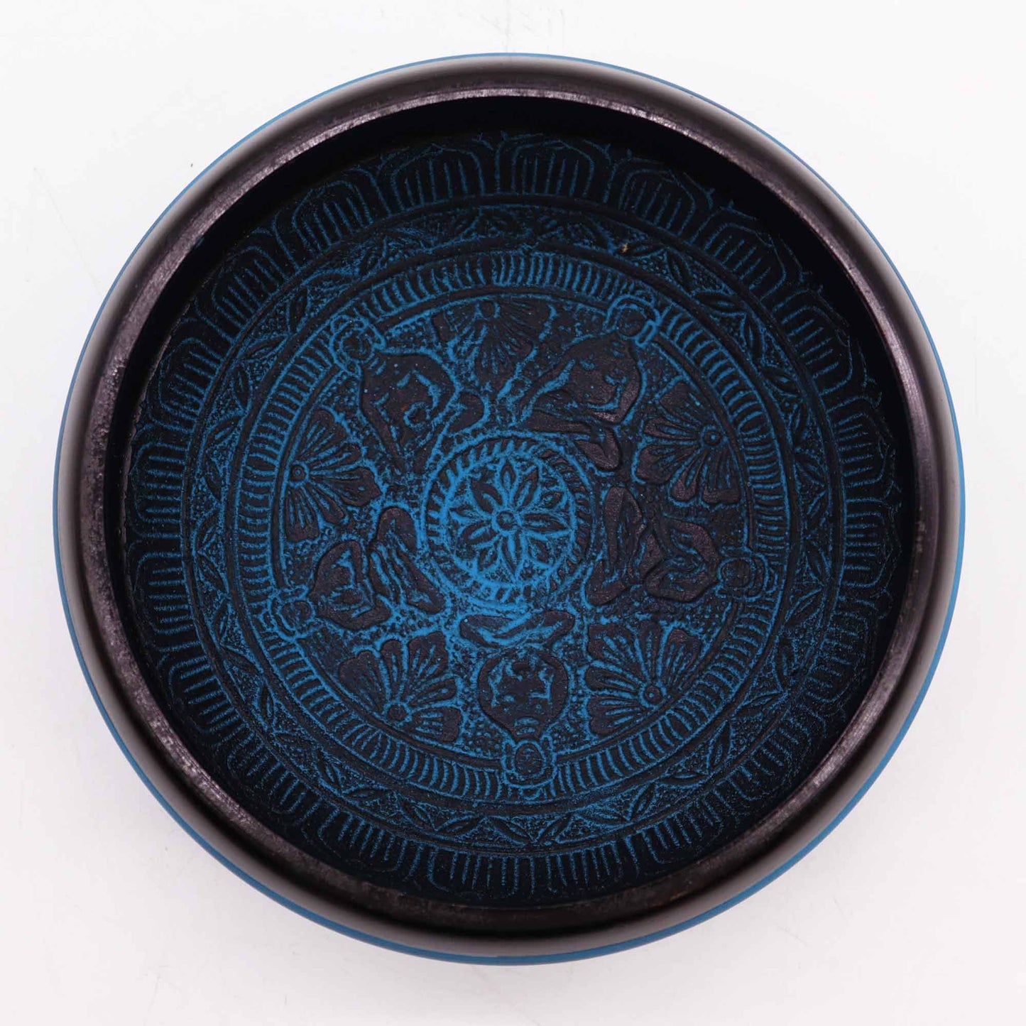 Tibetische Klangschale Earth Powder - Fünf Buddhas Mantra Blau - 16 cm