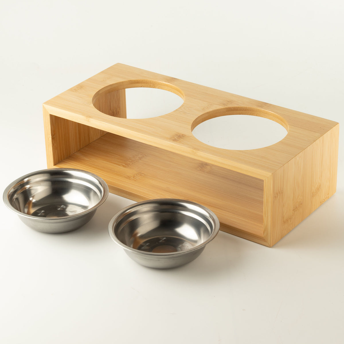 PAW Cuencos para comida - Grande doble acero inoxidable (201) en soporte de madera - 2x13 cm
