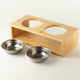 PAW Cuencos para comida - Grande doble acero inoxidable (201) en soporte de madera - 2x13 cm