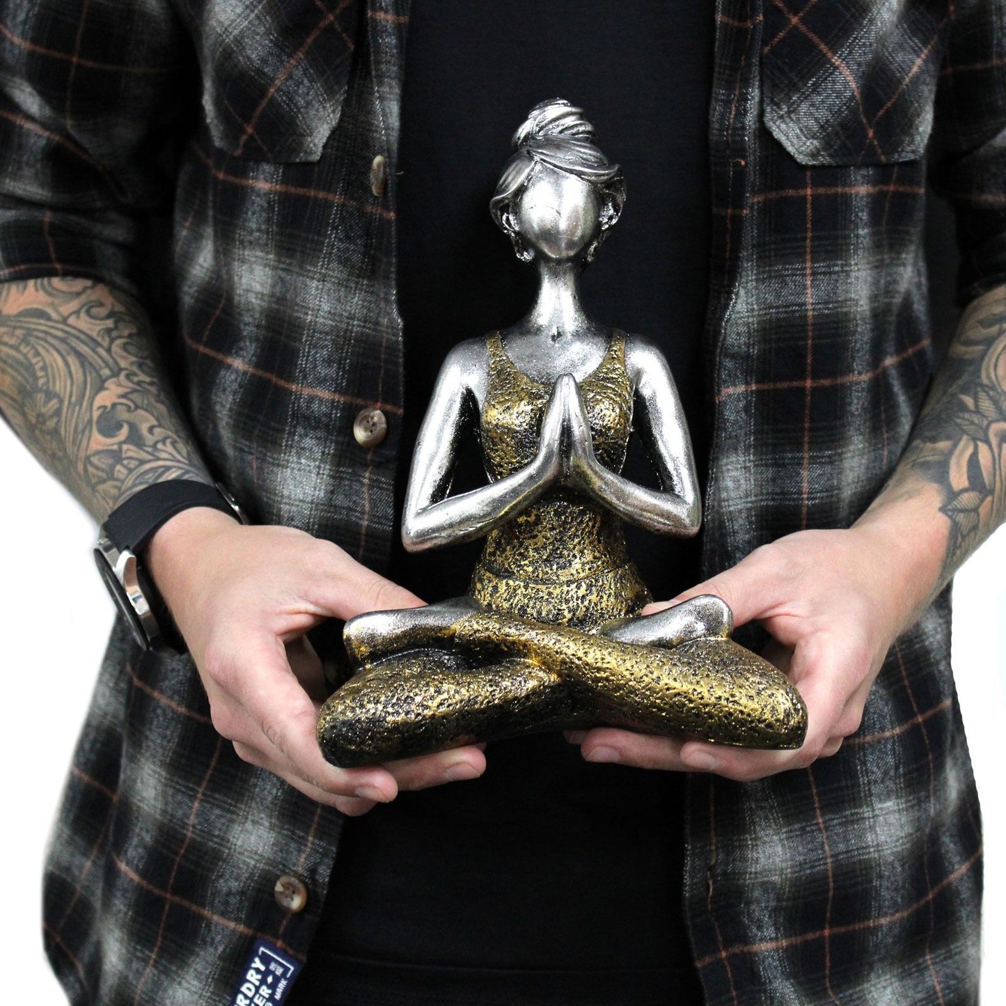 Yoga-Dame-Figur - Bronze &amp; Silber 24cm