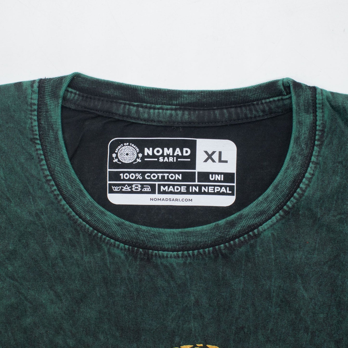 Nomad Sari T-Shirt aus gewaschener Baumwolle – Lebensbaum – Grün – XL