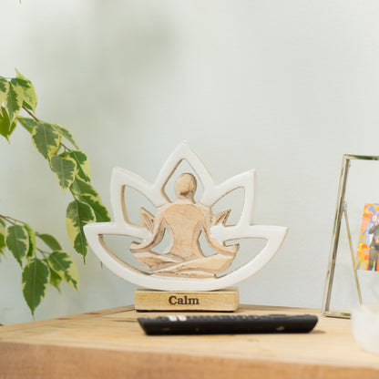 Yoga Mujer de Madera - Flor de Loto - Crema - Calma