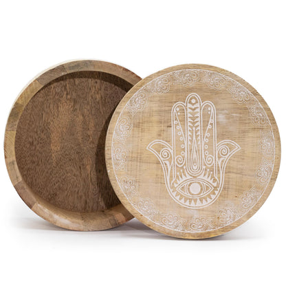 Große runde Box 17,5 x 7,5 cm – Weiße Hamsa