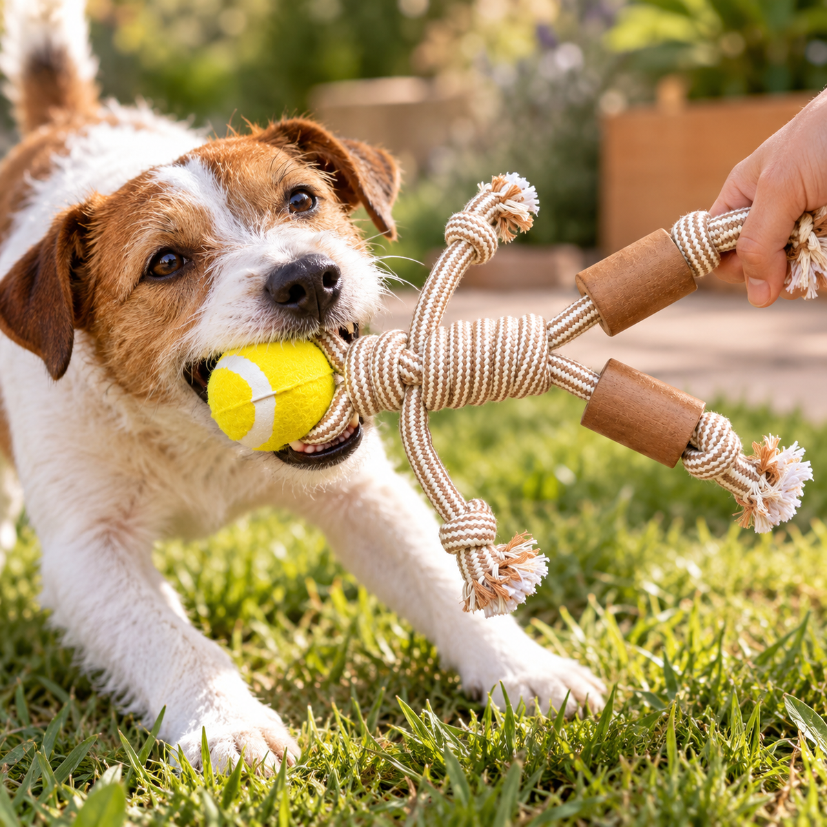 Juguetes PAW para mascotas – Mordedor de madera de café Rope Ranger - Ball
