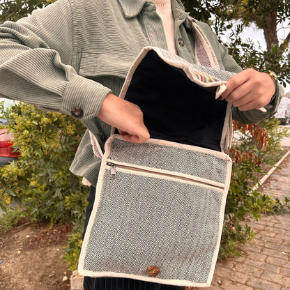 Bolso Mensajero de Cáñamo para Laptop - Curvas