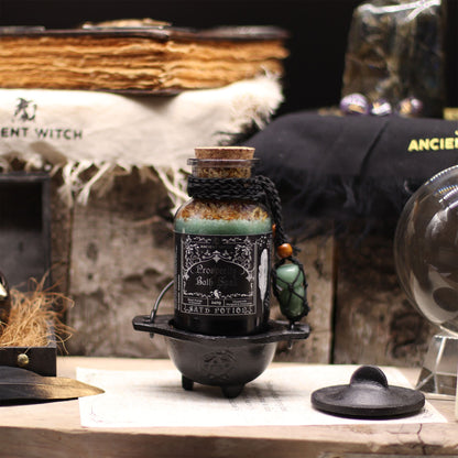 Potion de bain de sorcière ancienne et amulette en cristal d'aventurine - Prospérité