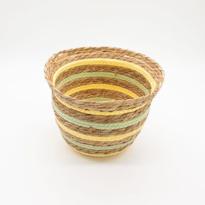 Körbe in Vasenform aus Seegras und Stroh – Natur, Gelb und Grün – 3er-Set