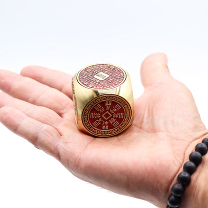 Feng Shui Fortune - Roter und Messing-Wohlstandswürfel - Flach