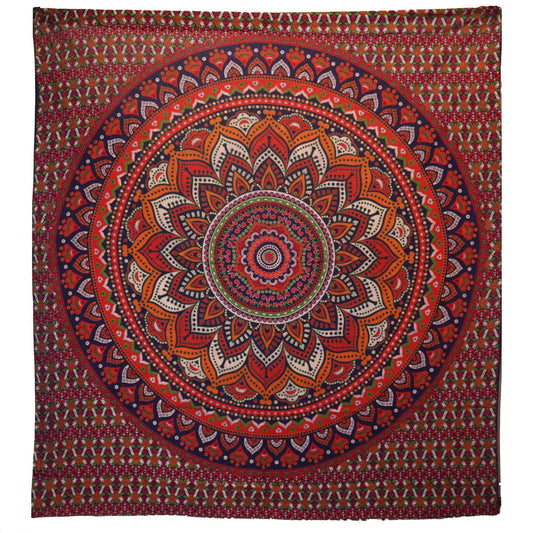 Doppelte Baumwollsteppdecke + Wandbehang - Klassisches Mandala - Orange / Blau