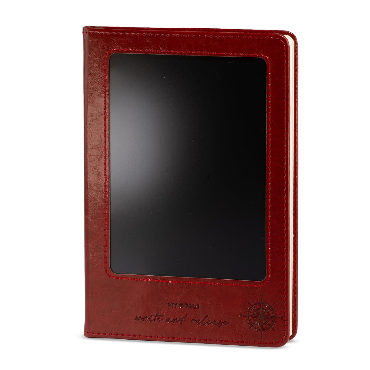 Cuaderno de intenciones A5 - Pantalla LCD borrable - Efecto cuero rojo - 80 hojas