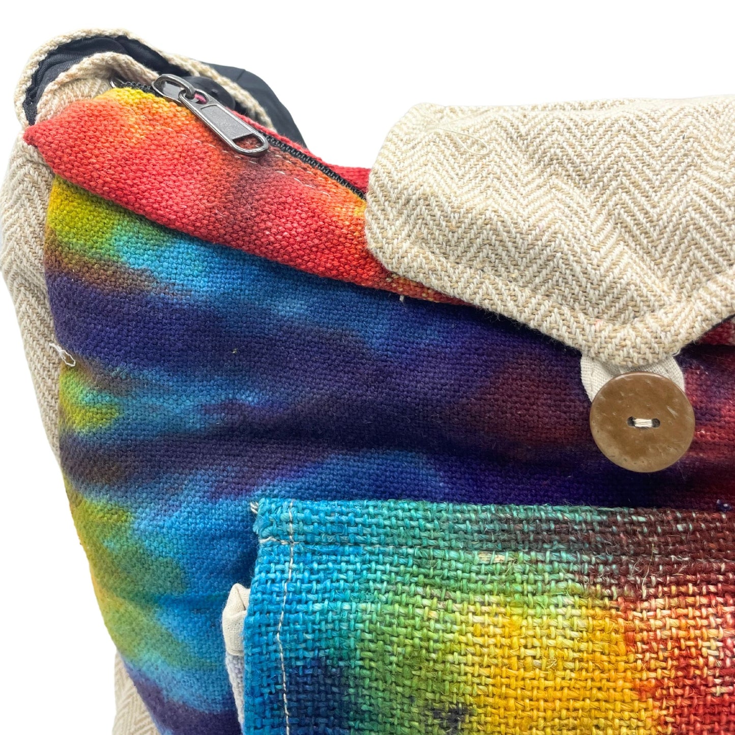 Batik-Studientasche aus Hanf mit Vordertasche