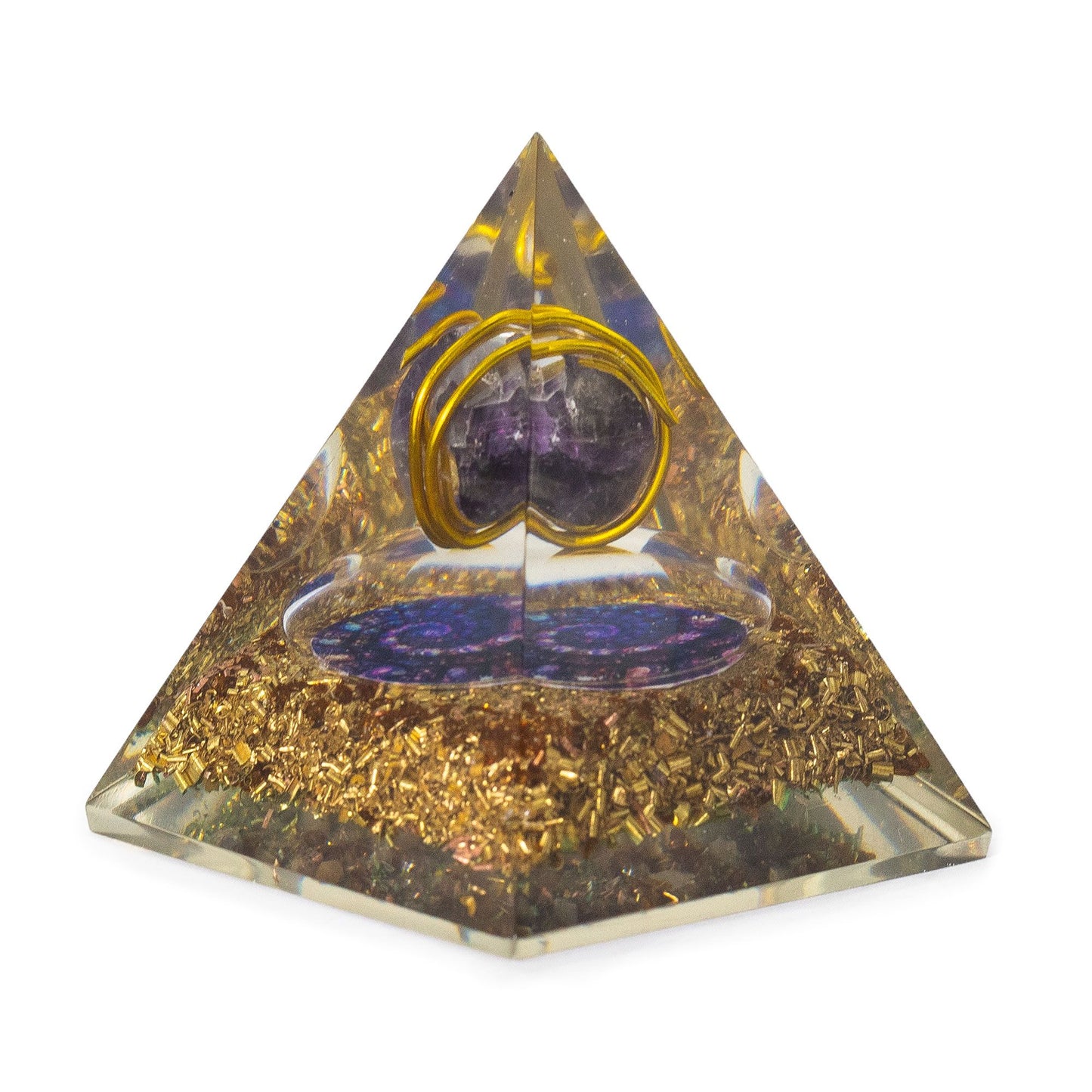 Pyramides d'organite Med 7x6 cm - Améthyste enveloppée - Paillettes de cuivre