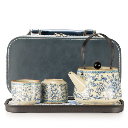 Conjunto de tetera de viaje y dos tazas - China Ru Azul