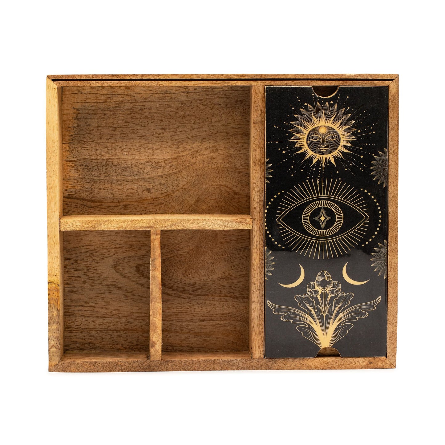Tarotbox mit vier Fächern und Kartenständer
