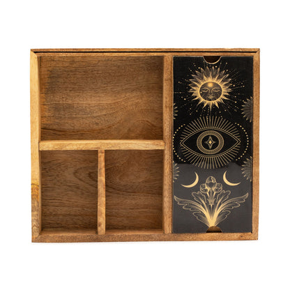 Tarotbox mit vier Fächern und Kartenständer