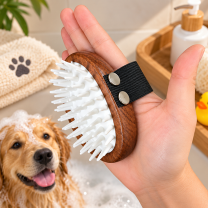 Herramientas de aseo PAW – Cepillo exfoliante y masajeador de goma suave de nogal